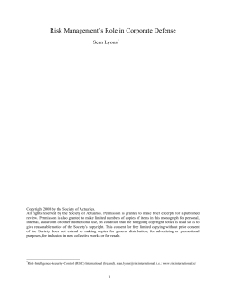 Risk Management`s Role in Corporate Defense