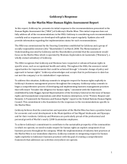Goldcorp`s Response to the Marlin Mine Human Rights Assessment