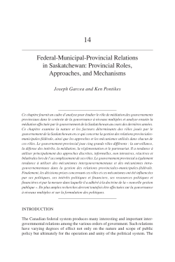 Federal-Municipal-Provincial Relations in Saskatchewan: Provincial