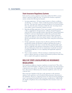 rOlE Of StatE lEgiSlaturES aS inSurancE rEgulatOrS