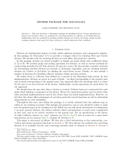 DIVISOR PACKAGE FOR MACAULAY2 1. Introduction Divisors are