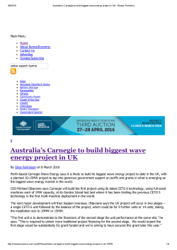 Australia`s Carnegie to build biggest wave energy project in UK