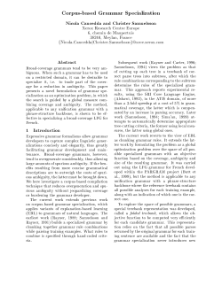 Corpus-based Grammar Specialization Nicola Cancedda and