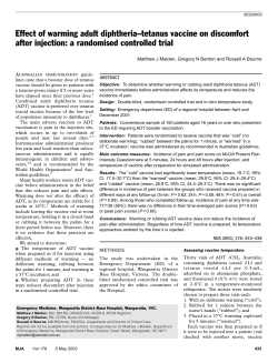 Effect of warming adult diphtheria&ndash;tetanus vaccine on discomfort