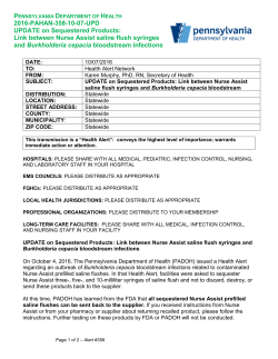 Health Alert 358 - Montgomery County, PA