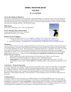 ANIMAL BEHAVIOR (BI335) Fall 2015
