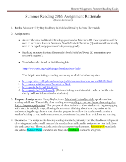Summer Reading 2016: Assignment Rationale