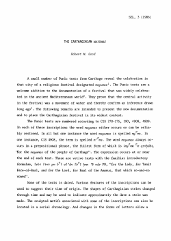 THE CARTHAGINIAN MAYUMAS A small number of Punic texts