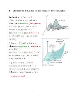 1 Maxima and minima of functions of two variables Definition. A