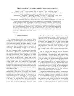 Simple model of recovery dynamics after mass extinction