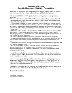 President`s Message Submitted September 26, 2016 by Thomas Gibbs