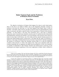 ORAL TRADITION 29.1 - Hades` Famous Foals and the Prehistory of