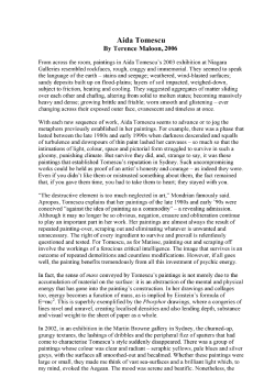 Terence Maloon, Aida Tomescu, Niagara Galleries catalogue essay