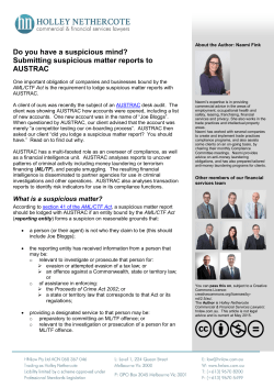 Submitting suspicious matter reports to AUSTRAC