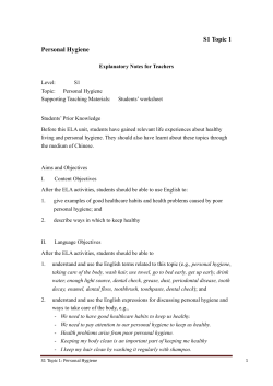 S1 Topic 1 Personal Hygiene