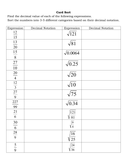 Card Sort Find the decimal value of each of the following
