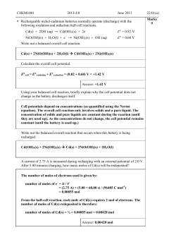 CHEM1001 2013-J-8 June 2013 22/01(a) &bull; Rechargeable nickel