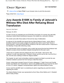 Jury Awards $100K to Family of Jehovah`s Witness