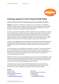 KrisEnergy updates for Gulf of Thailand G6/48 drilling