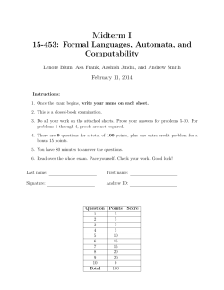 Midterm I 15-453: Formal Languages, Automata, and Computability