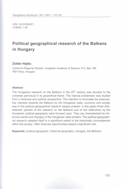 Political geographical research of the Balkans in Hungary