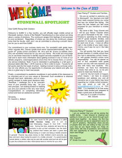STONEWALL SPOTLIGHT Welcome to the Class of 2023