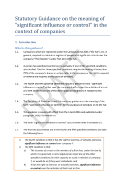Statutory Guidance on the meaning of &ldquo;significant influence or