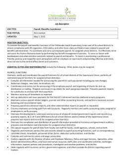 Payroll and Benefits Coordinator - Chittenden South Supervisory