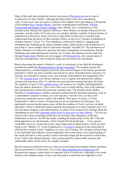 Romanticism - Literary movement behind Frankenstein