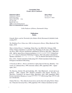 Curriculum Vitae Collis Professor of History, Dartmouth College