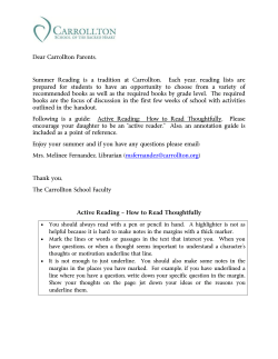 Dear Carrollton Parents, Summer Reading is a tradition at Carrollton