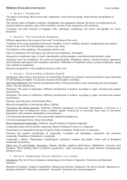 MODERN ENGLISH LEXICOLOGY Course syllabus Section 1