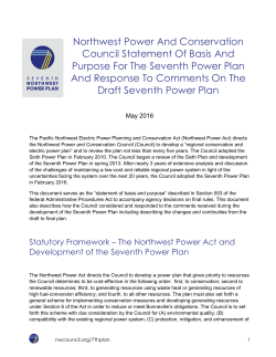 Statement Of Basis And Purpose For The Seventh Power Plan And