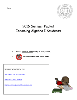 2016 Summer Packet Incoming Algebra I Students