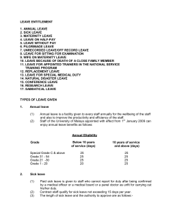 leave entitlement 1. annual leave 2. sick leave 3. maternity leave 4