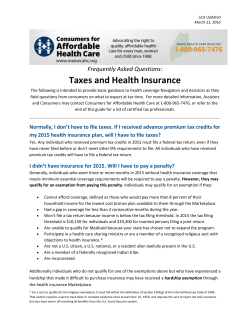 Frequently Asked Questions: Taxes and Health Insurance