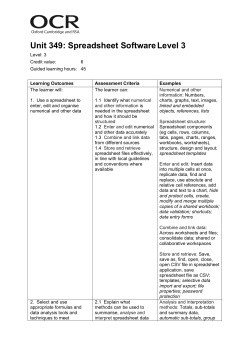 Unit 349: Spreadsheet SoftwareLevel 3