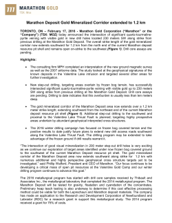 Marathon Deposit Gold Mineralized Corridor extended to 1.2 km