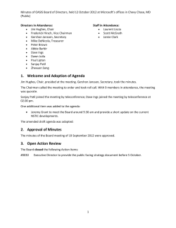 1. Welcome and Adoption of Agenda 2. Approval of Minutes 3. Open