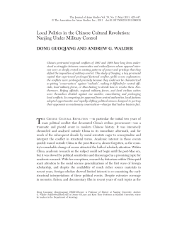 Local Politics in the Chinese Cultural Revolution: Nanjing Under