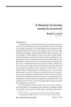 A Humane Economy versus Economism