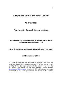 Europe and China: the Fatal Conceit Andrew Neil Fourteenth