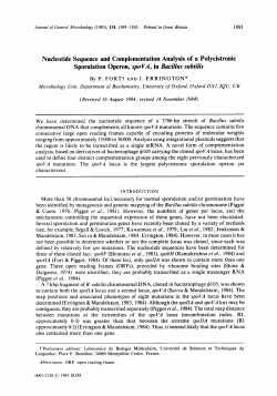 Nucleotide Sequence and Complementation Analysis