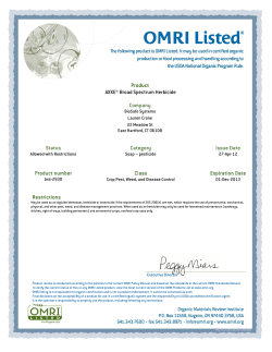 AXXE&reg; Broad Spectrum Herbicide Product number Status Category