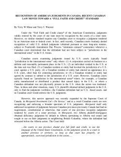 recent canadian law moves toward a “full faith and credit”