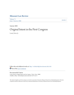 Original Intent in the First Congress - University of Missouri School of