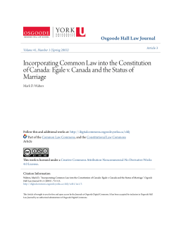 Incorporating Common Law into the Constitution of Canada: Egale v
