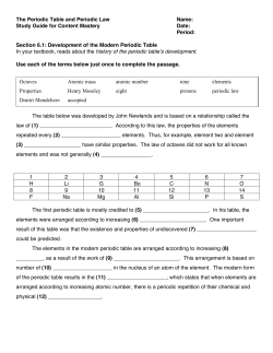 The Periodic Table and Periodic Law Name: Study Guide for