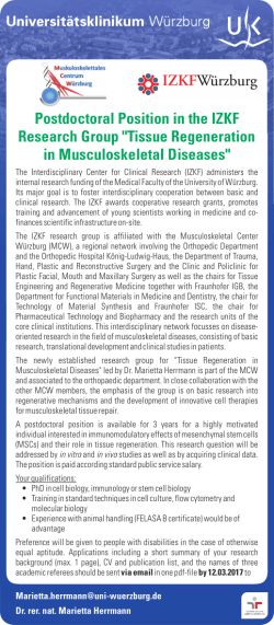 Postdoctoral Position in the IZKF Research Group "Tissue