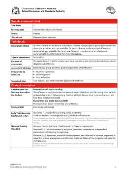 HASS History Year 1 Sample Assessment Task - K